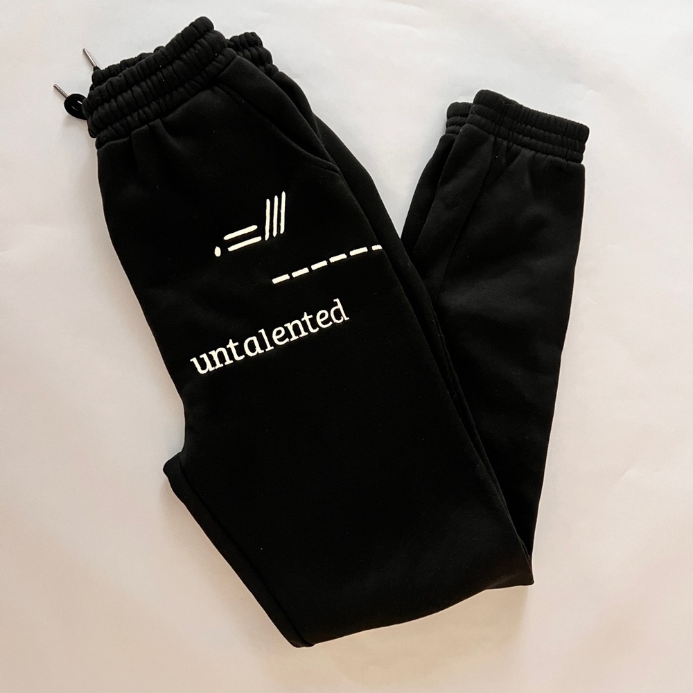 Unisex Black Joggers Embroidered Streetwear Fleece